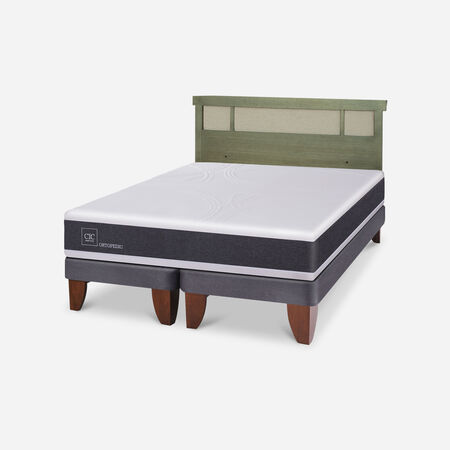 Cama Europea 2 Plazas Ortopedic Base Dividida + Respaldo Dublín Olivo