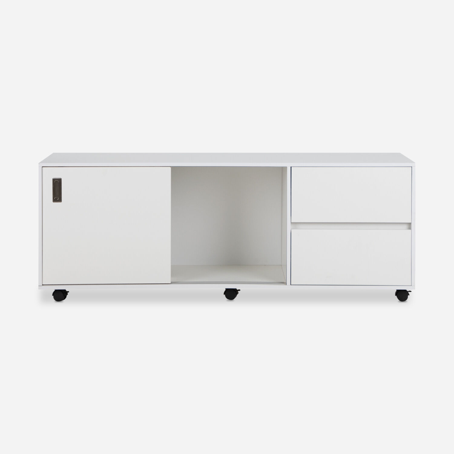 Rack Tv 70" Nash Con Ruedas 2 Puertas 2 Cajones Blanco