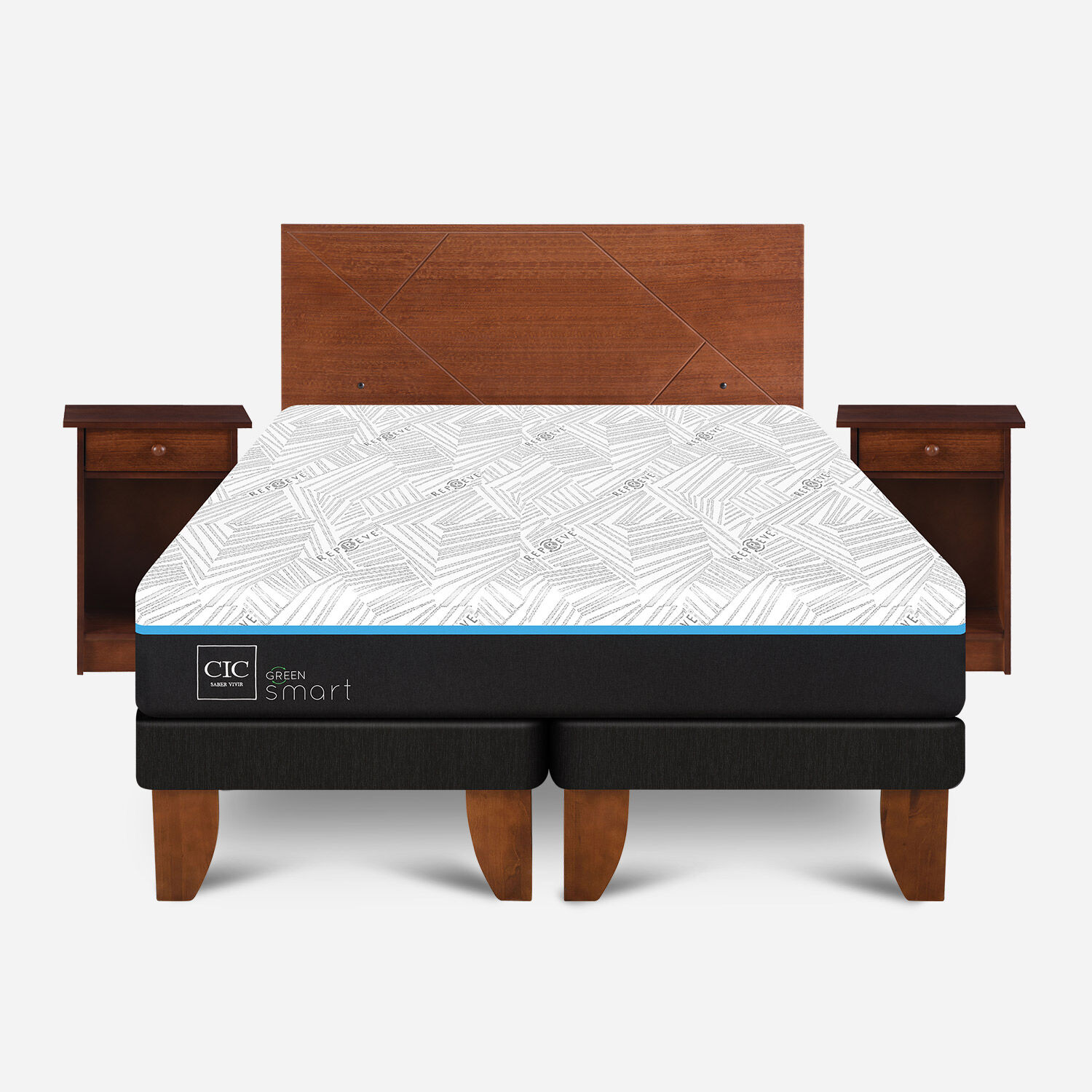 Cama Europea 2 Plazas Infinity Green Base Dividida + Set Villarrica