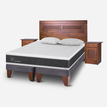 Cama Europea King Ortopedic + Set Mil&aacute;n Caramel + Almohadas