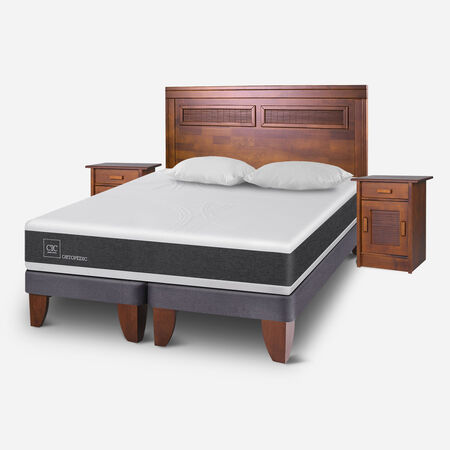 Cama Europea King Ortopedic + Set Mil&aacute;n Caramel + Almohadas