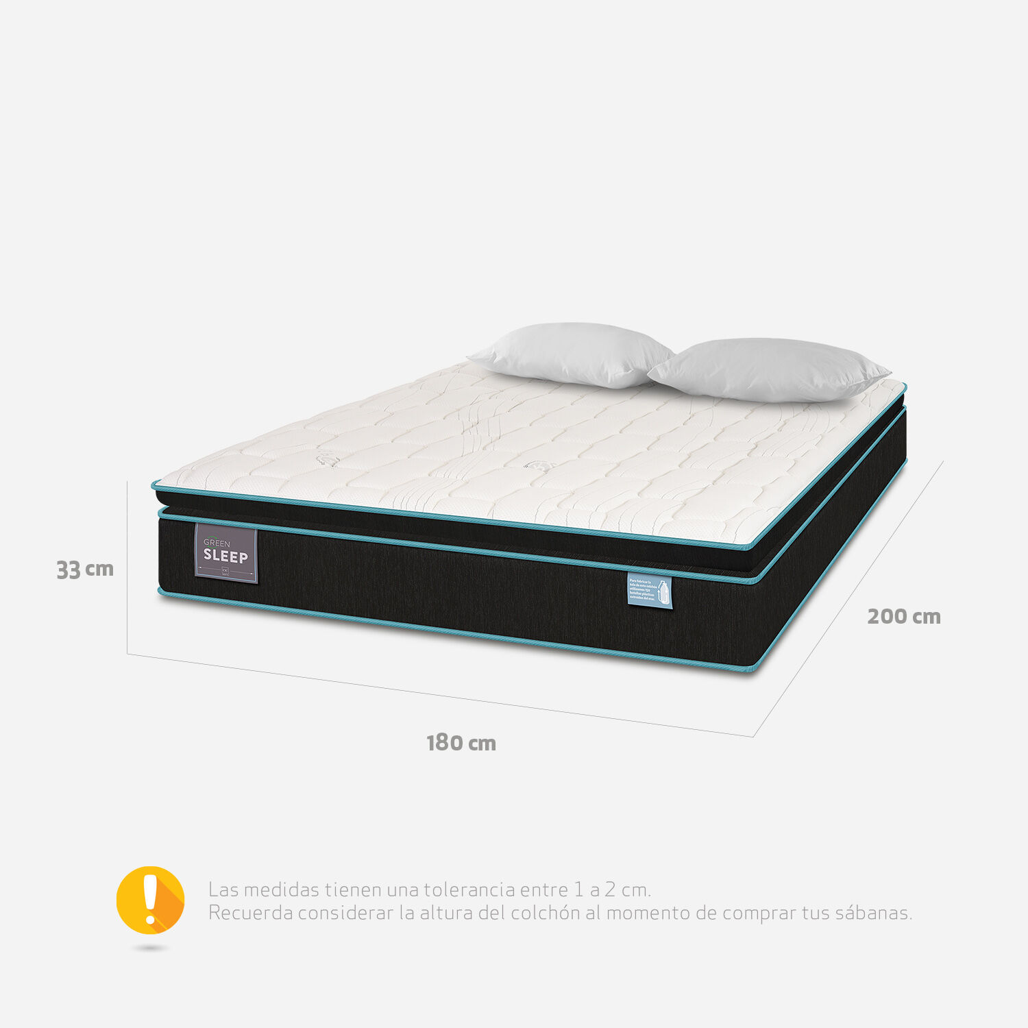 Colch&oacute;n King Green Sleep 180x200 + Almohadas Viscoel&aacute;sticas