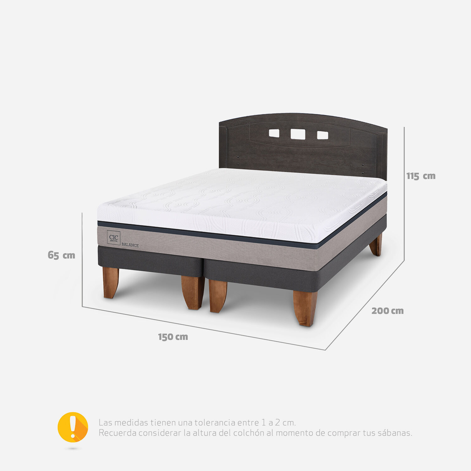 Cama Europea 2 Plazas Balance Base Dividida + Respaldo Gales Gris