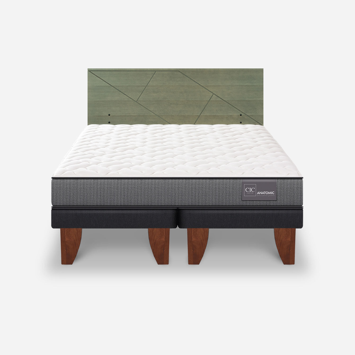 Cama Europea 2 Plazas Anatomic Base Dividida + Respaldo Villarrica Olivo