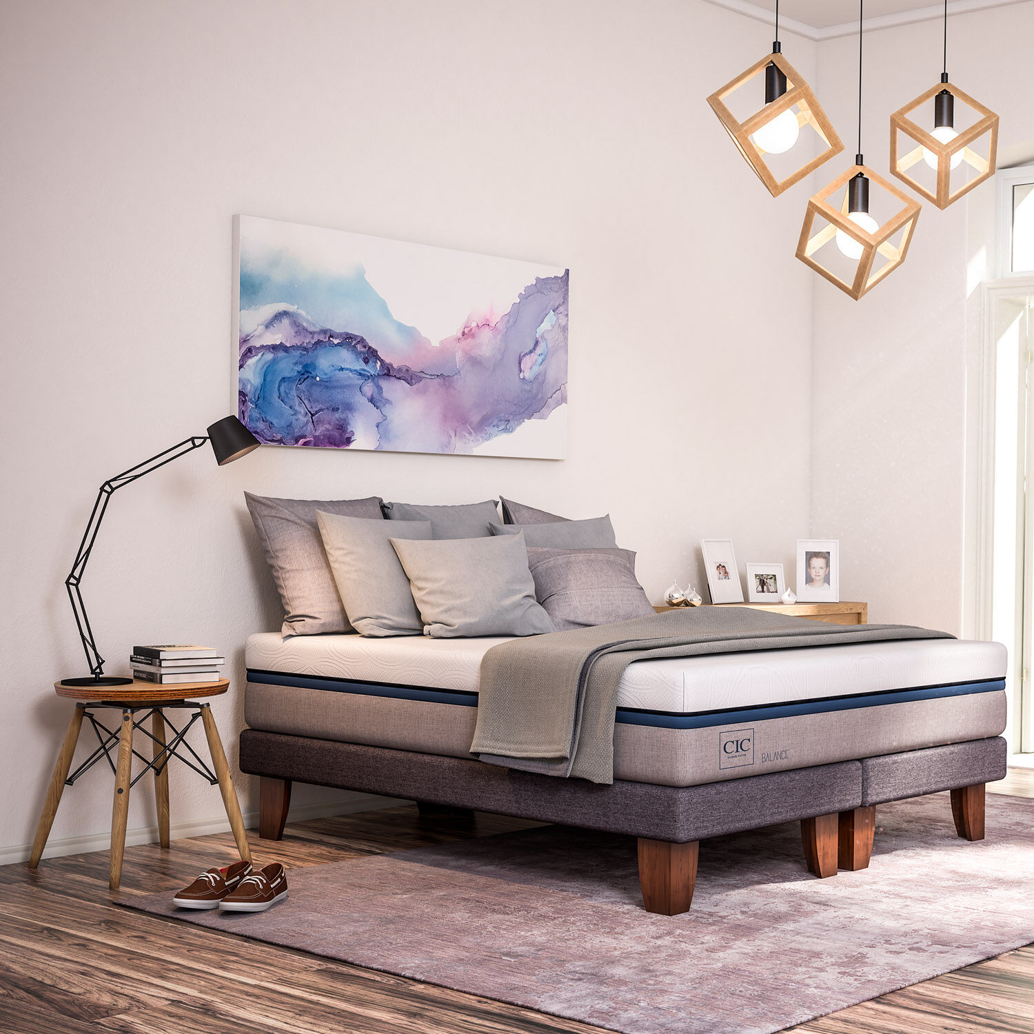 Cama Europea 2 Plazas Balance Base Dividida + Almohadas Down Alternative