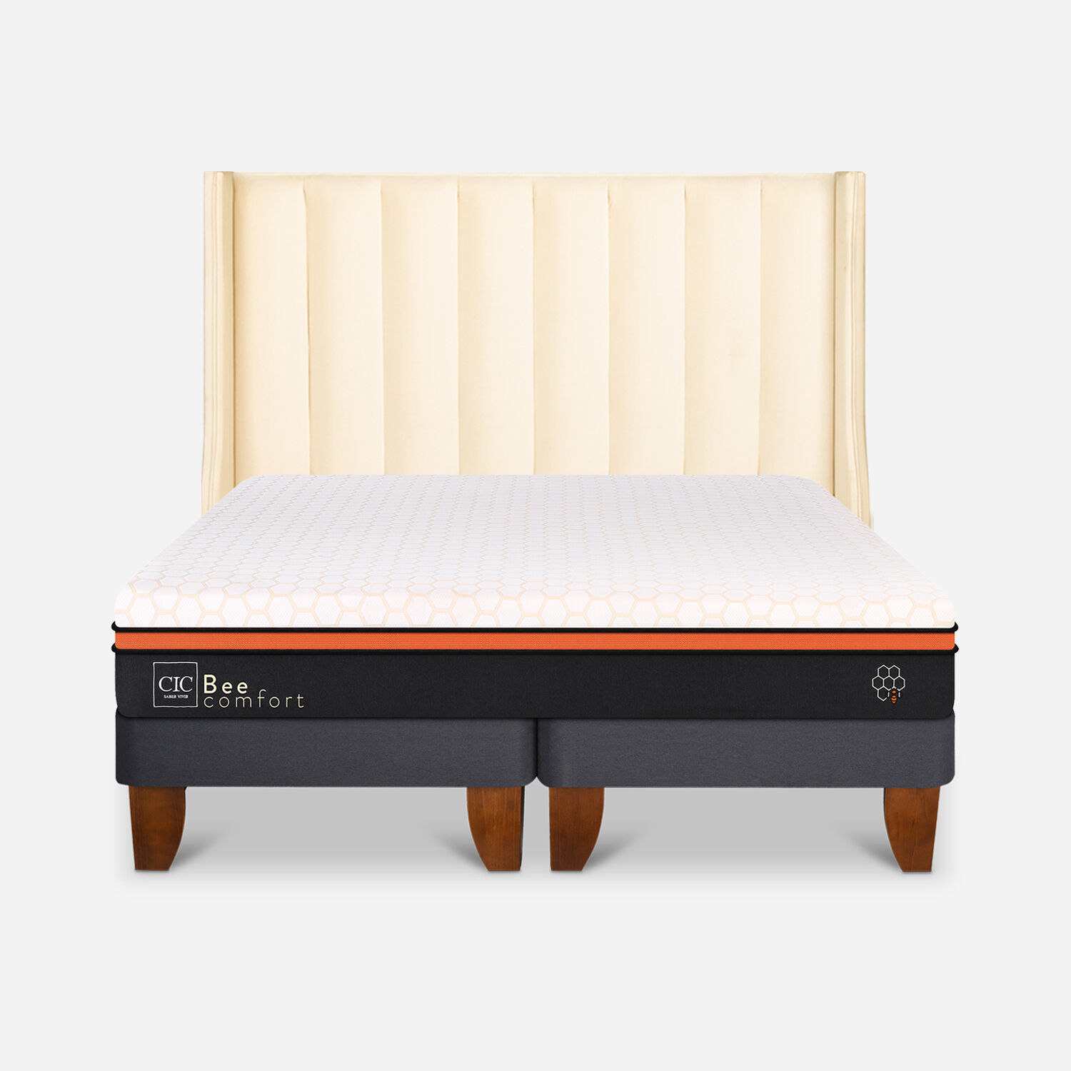 Cama Europea 2 Plazas Bee Comfort Base Dividida + Respaldo Panaro