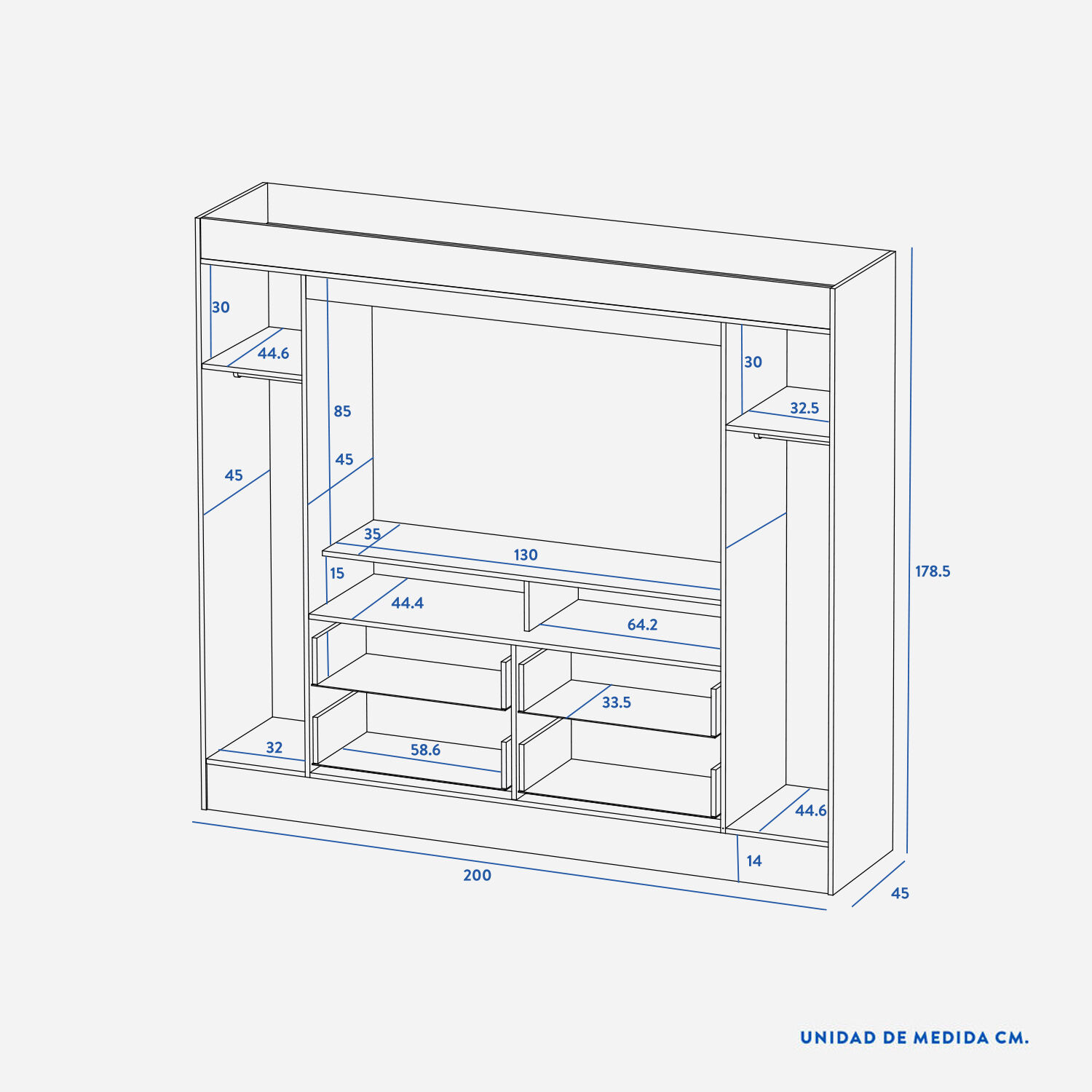 Cl&oacute;set 2 Puertas 4 Cajones Baker Tv 55"