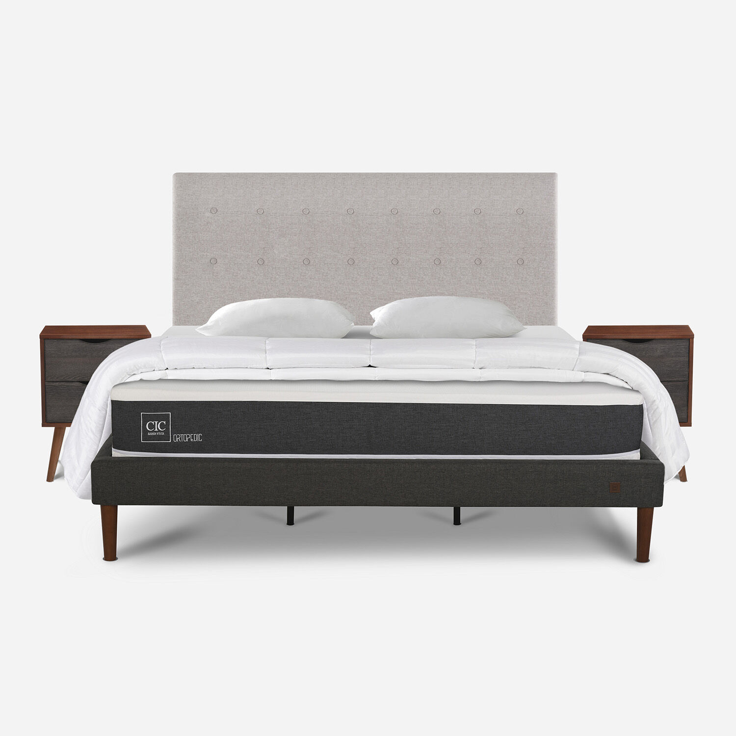 Cama Europea Curve King Ortopedic + Set Tigris + Almohadas + Plum&oacute;n