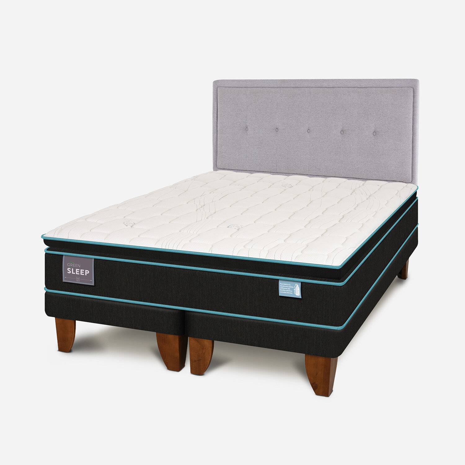 Cama Europea King Green Sleep + Respaldo Ganges