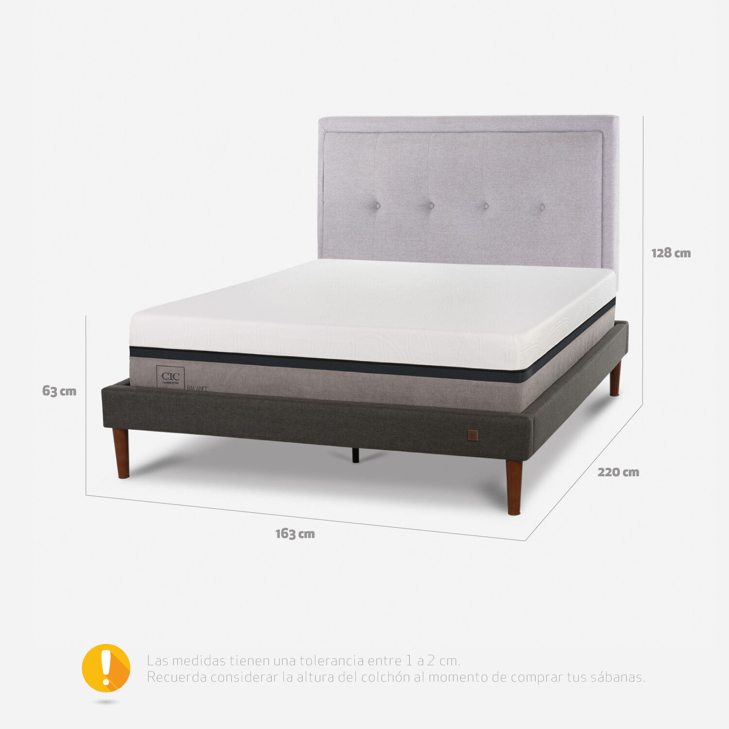 Cama Europea Curve 2 Plazas Balance + Respaldo Ganges