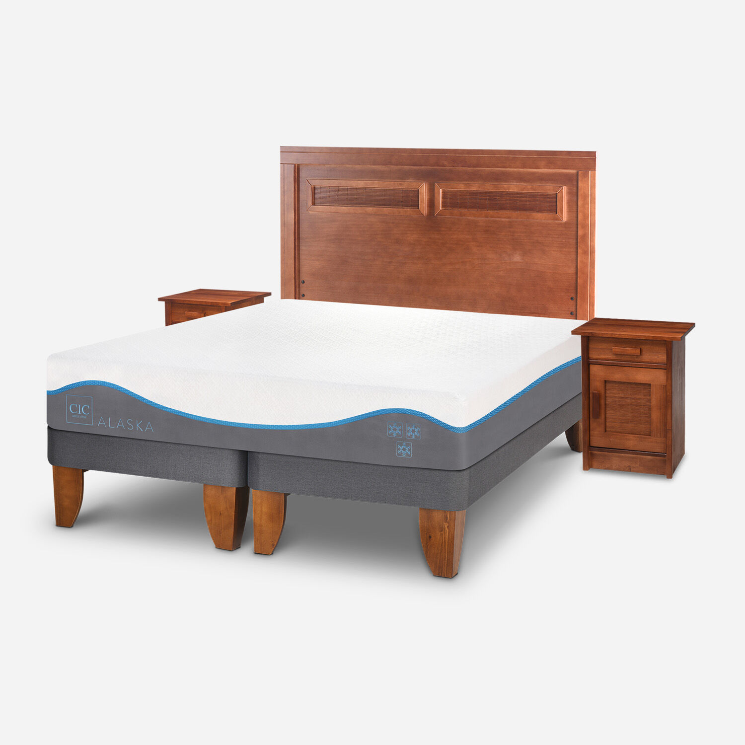 Cama Europea 2 Plazas Alaska + Set Milán Caramel