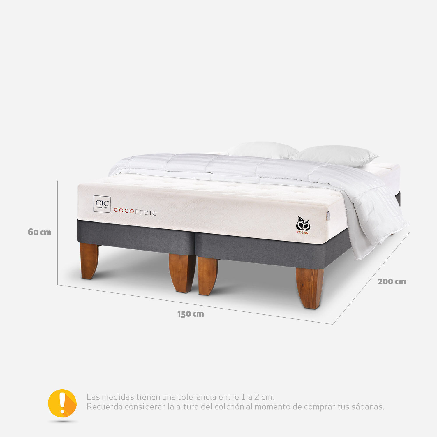 Cama Europea 2 Plazas Cocopedic + Almohadas + Plumón