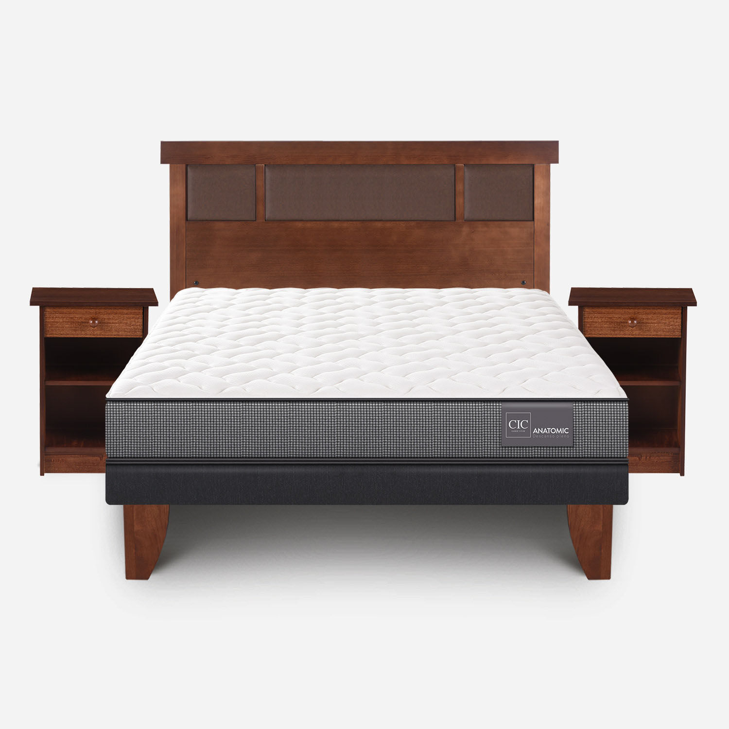 Cama Europea 2 Plazas Anatomic Base Normal + Set Dublín Caramel