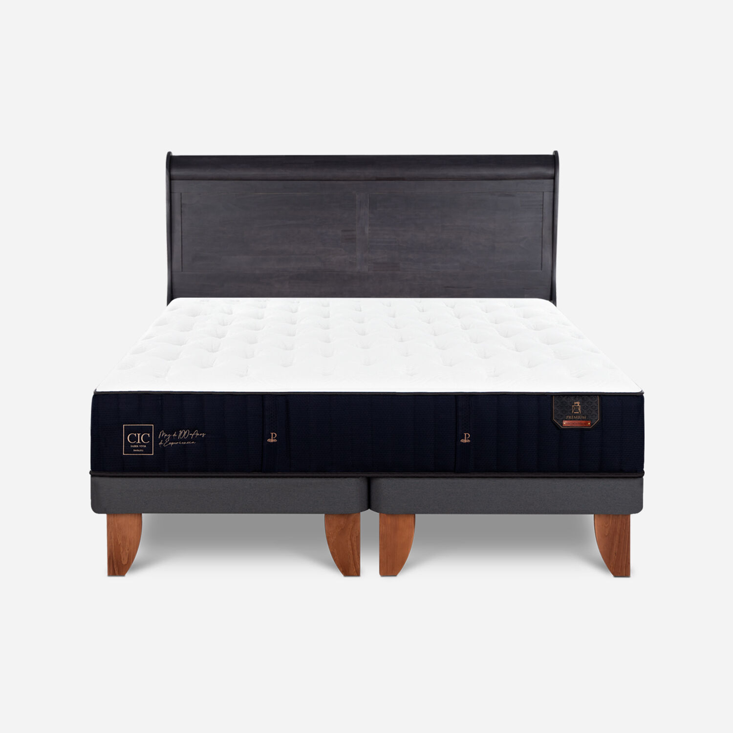 Cama Europea 2 Plazas Premium Base Dividida + Respaldo Miró Negro