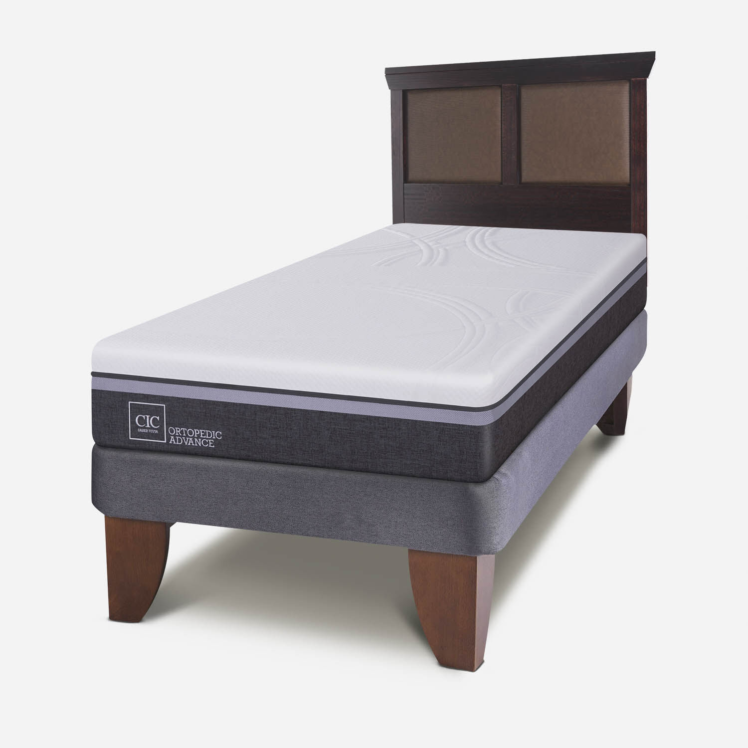 Cama Europea 1,5 Plazas Ortopedic Advance + Respaldo Torino Chocolate