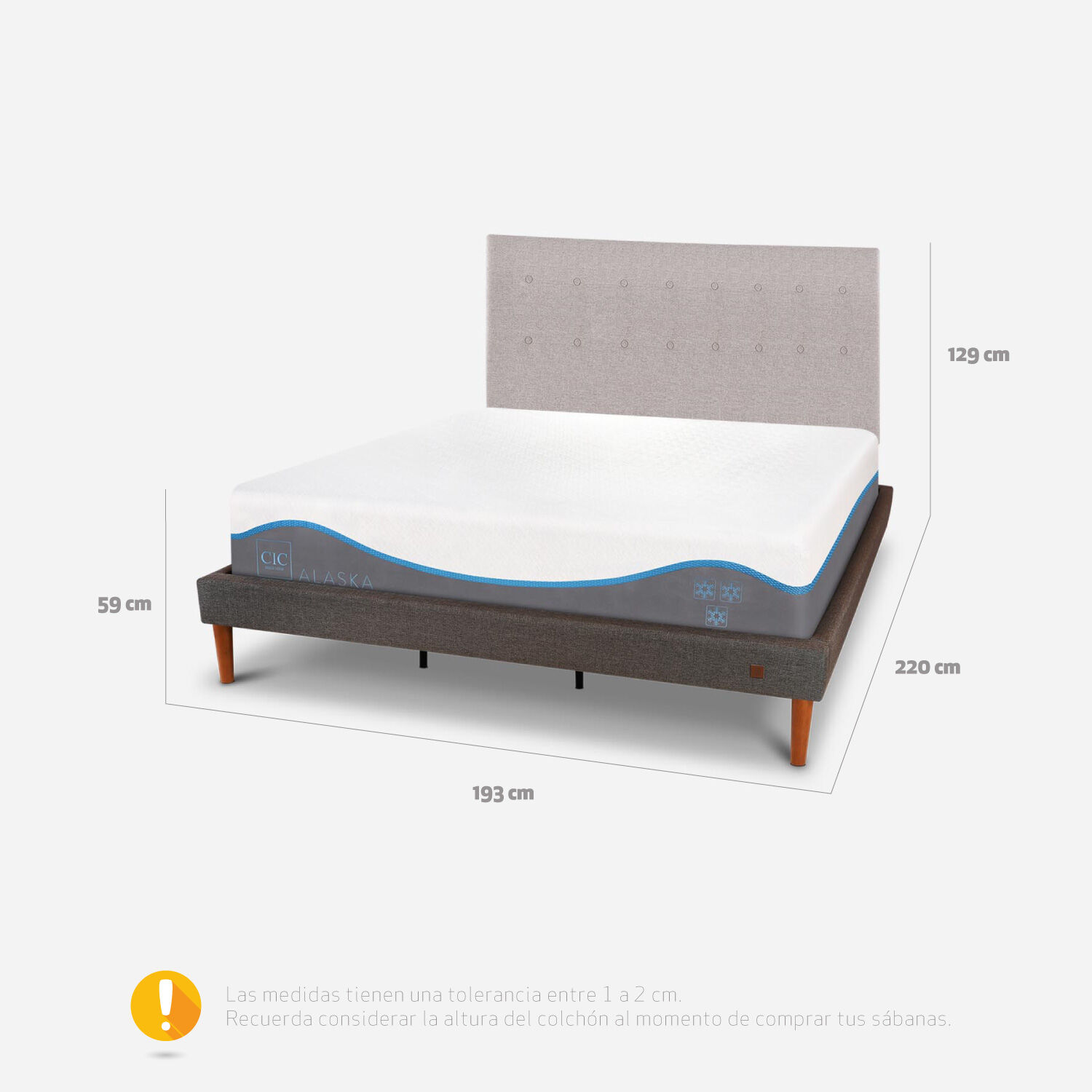 Cama Europea Curve King Alaska + Respaldo Tigris