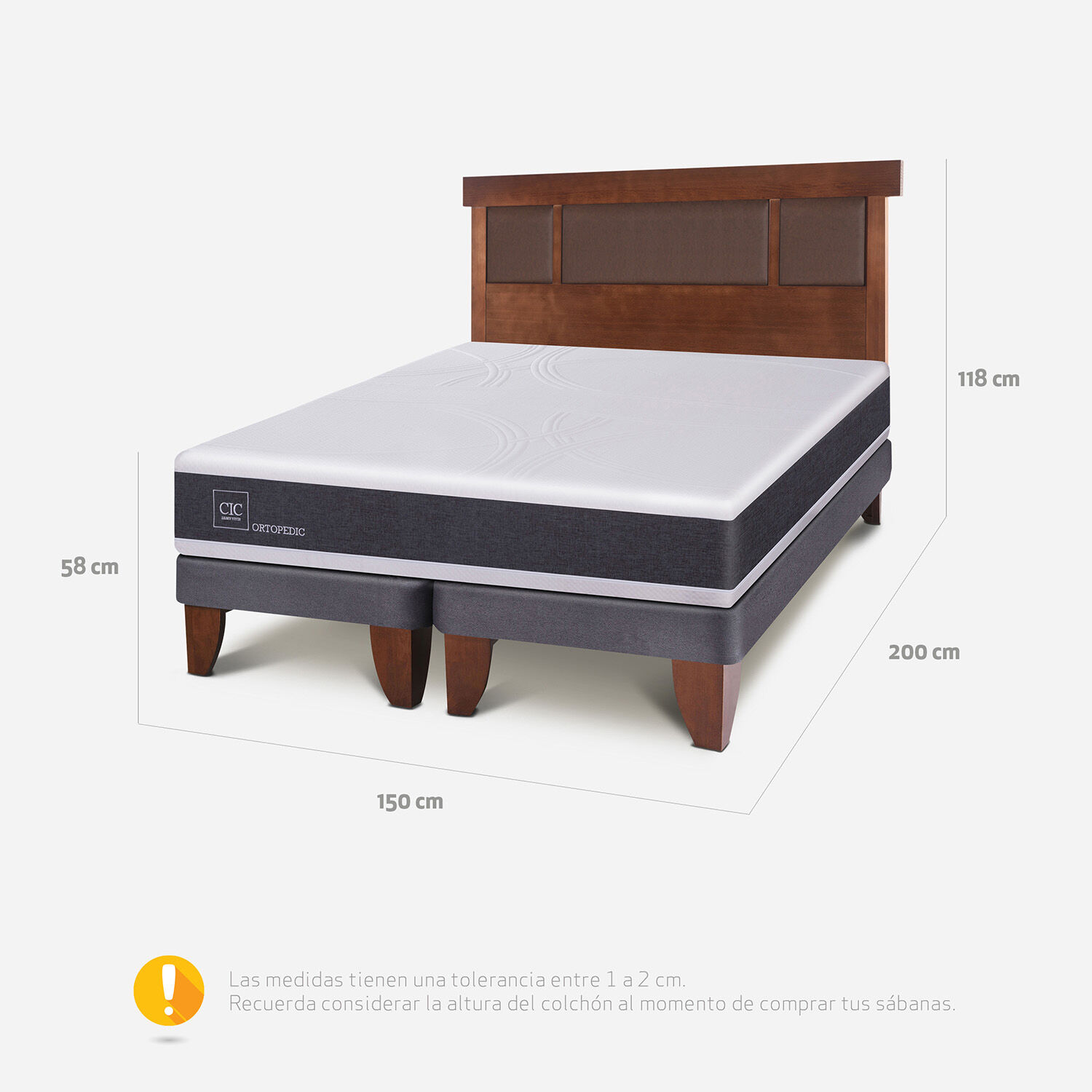 Cama Europea 2 Plazas Base Dividida Ortopedic + Respaldo Dublín Caramel