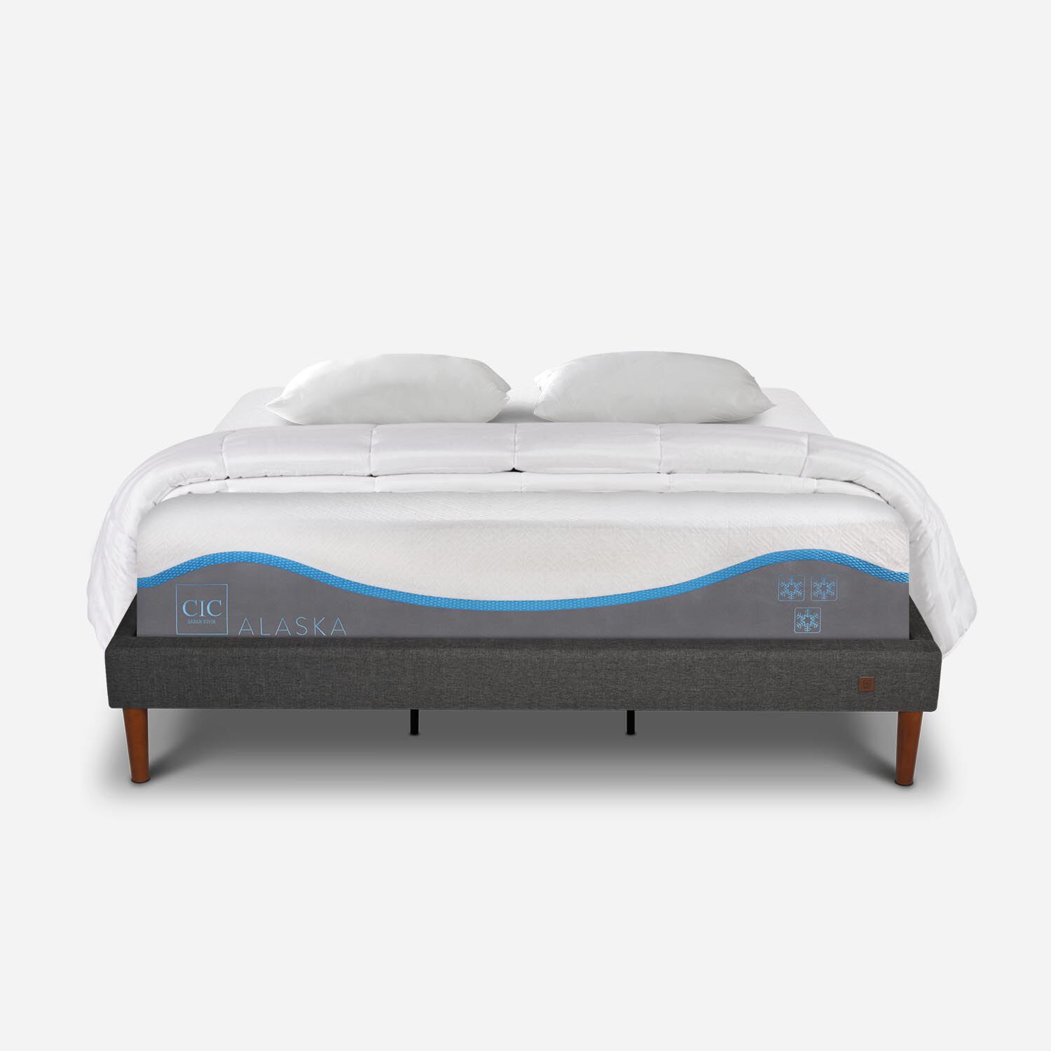 Cama Europea Curve King Alaska + Almohadas Plum&oacute;n
