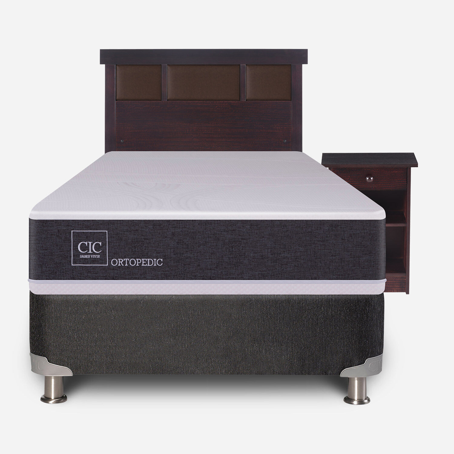 Box Spring 1 Plaza Ortopedic 5 Zonas + Set Dublín Chocolate