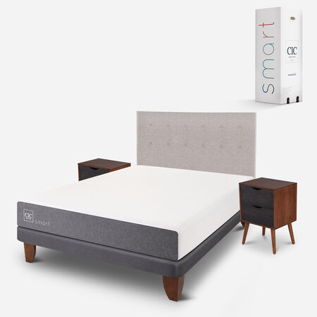 Cama Europea 2 Plazas Smart Base Normal + Set Tigris