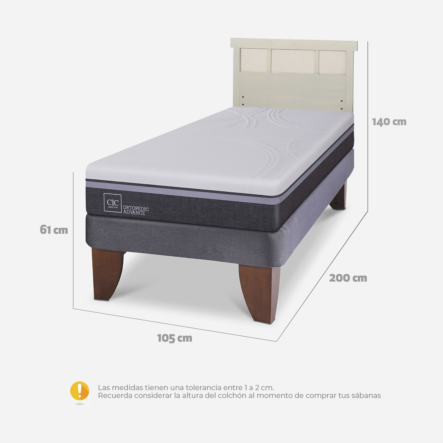 Cama Europea 1.5 Plazas Ortopedic Advance + Respaldo Dublín Alpino