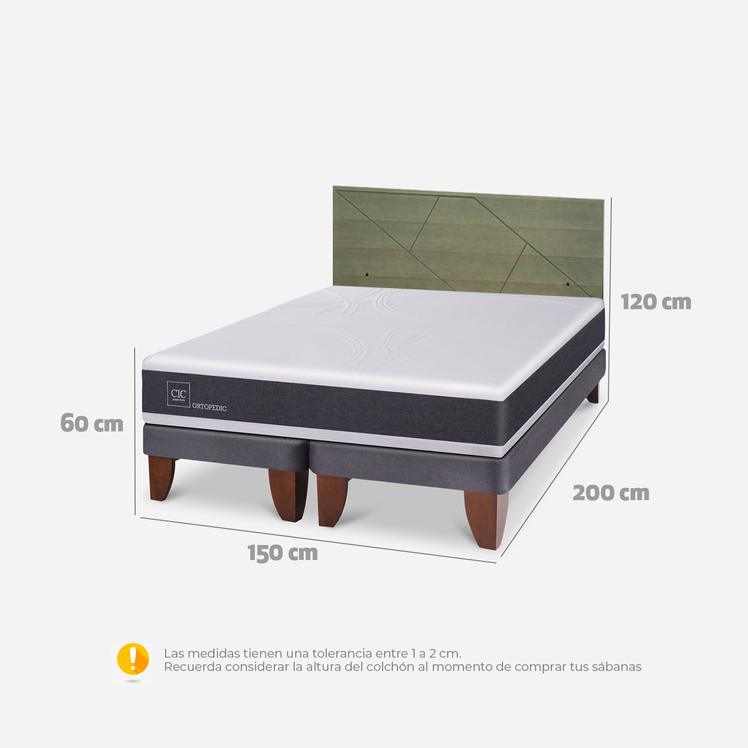 Cama Europea 2 Plazas Ortopedic Base Dividida + Respaldo Villarrica Olivo
