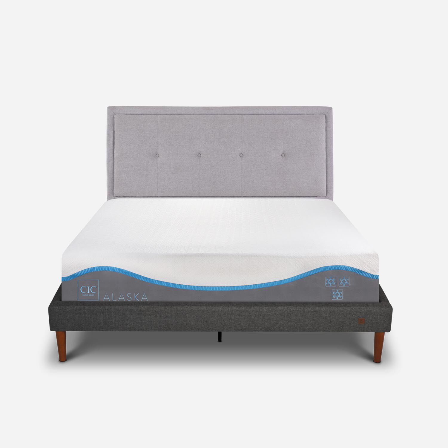 Cama Europea Curve 2 Plazas Alaska + Respaldo Ganges