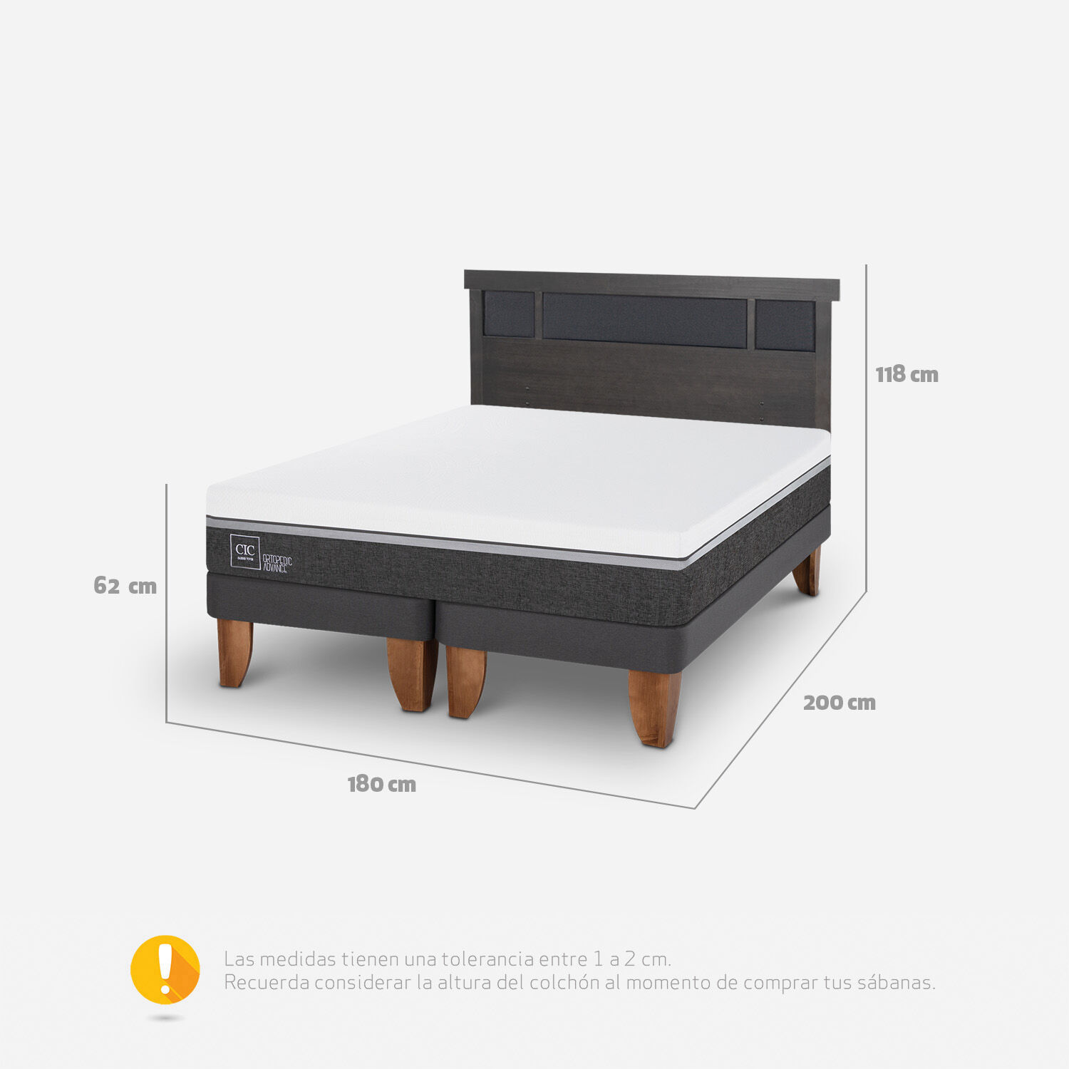 Cama Europea King Ortopedic Advance + Respaldo Dubl&iacute;n Gris