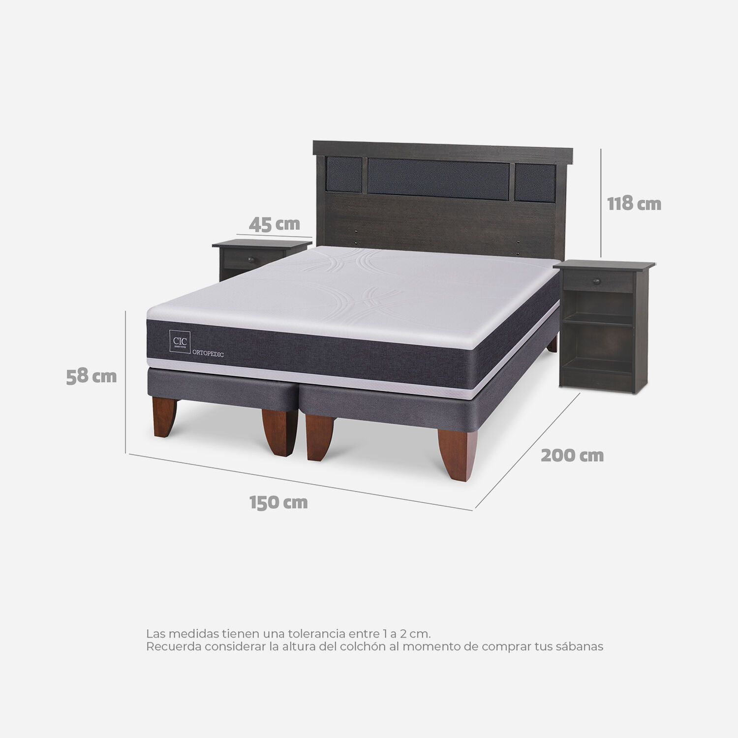 Cama Europea 2 Plazas Ortopedic Base Dividida + Set Dublín Gris