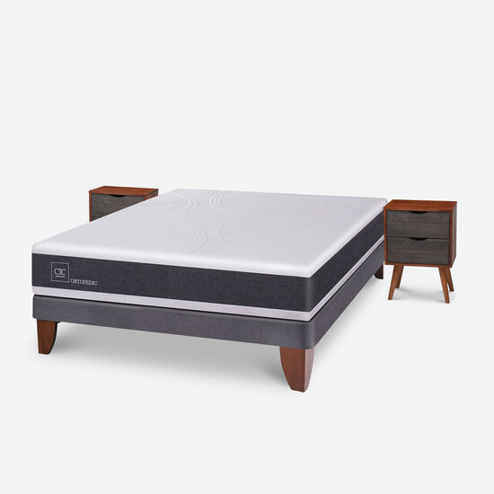 Cama Europea 2 Plazas Base Normal Ortopedic + Veladores Níger