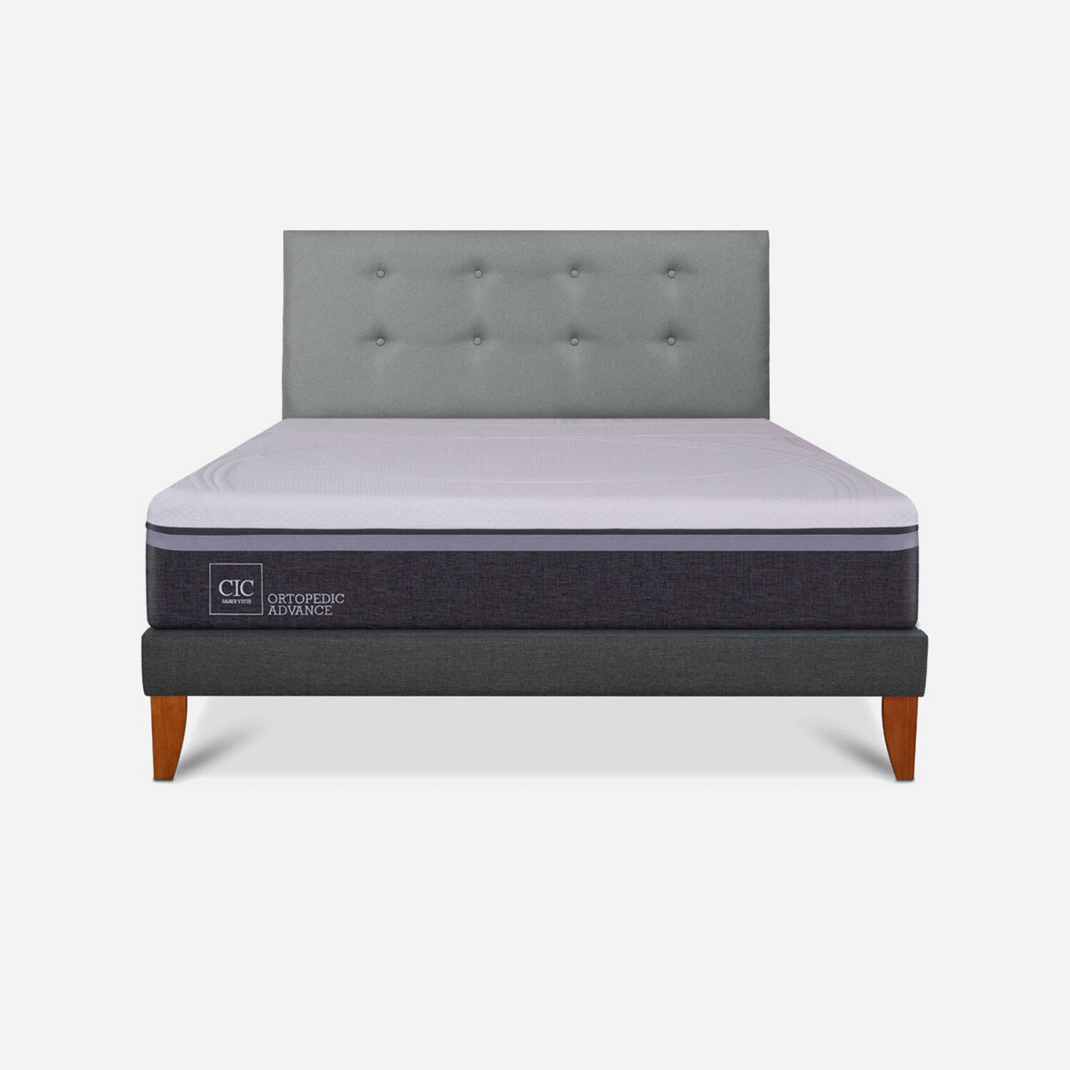 Cama Europea Box Ortopedic Advance 2 Plazas + Respaldo Tapiz Gris