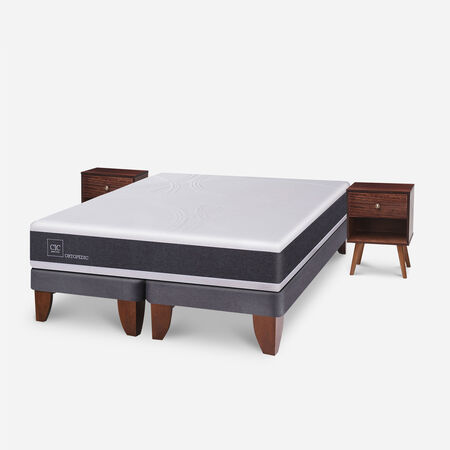 Cama Europea 2 Plazas Ortopedic Base Dividida + Veladores M&uacute;nich Chocolate