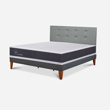 Cama Europea Box New Ortopedic 2 Plazas + Respaldo Tapiz Gris