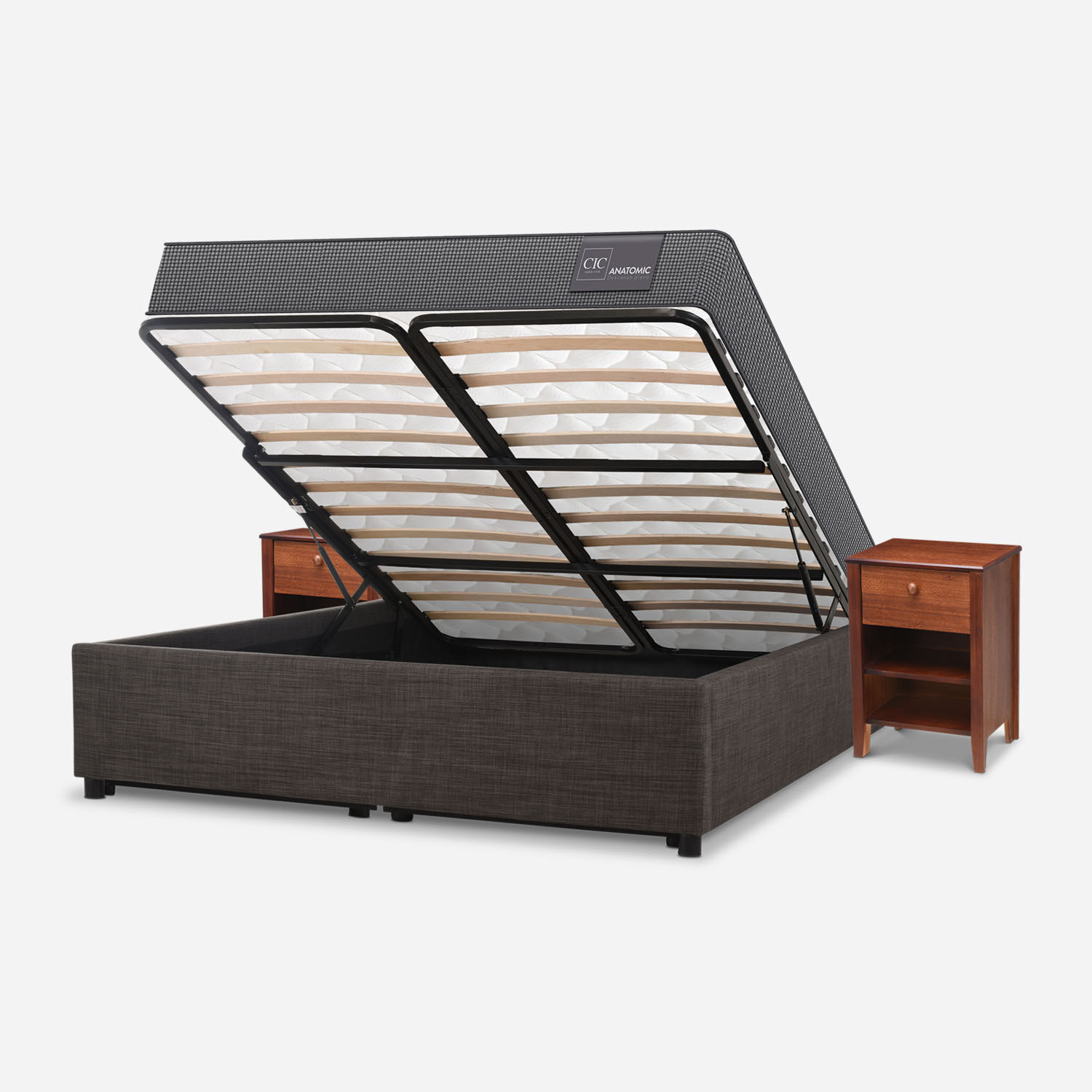 Cama Space Box 2 Plazas Anatomic + Velador Torino Caramel
