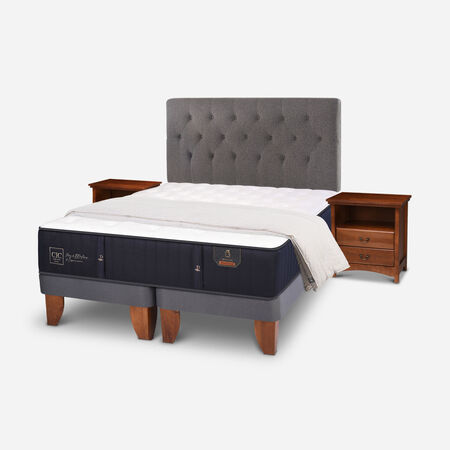 Cama Europea 2 Plazas Premium Base Dividida + Set Kaveri + Plum&oacute;n 15% Pluma de Ganso