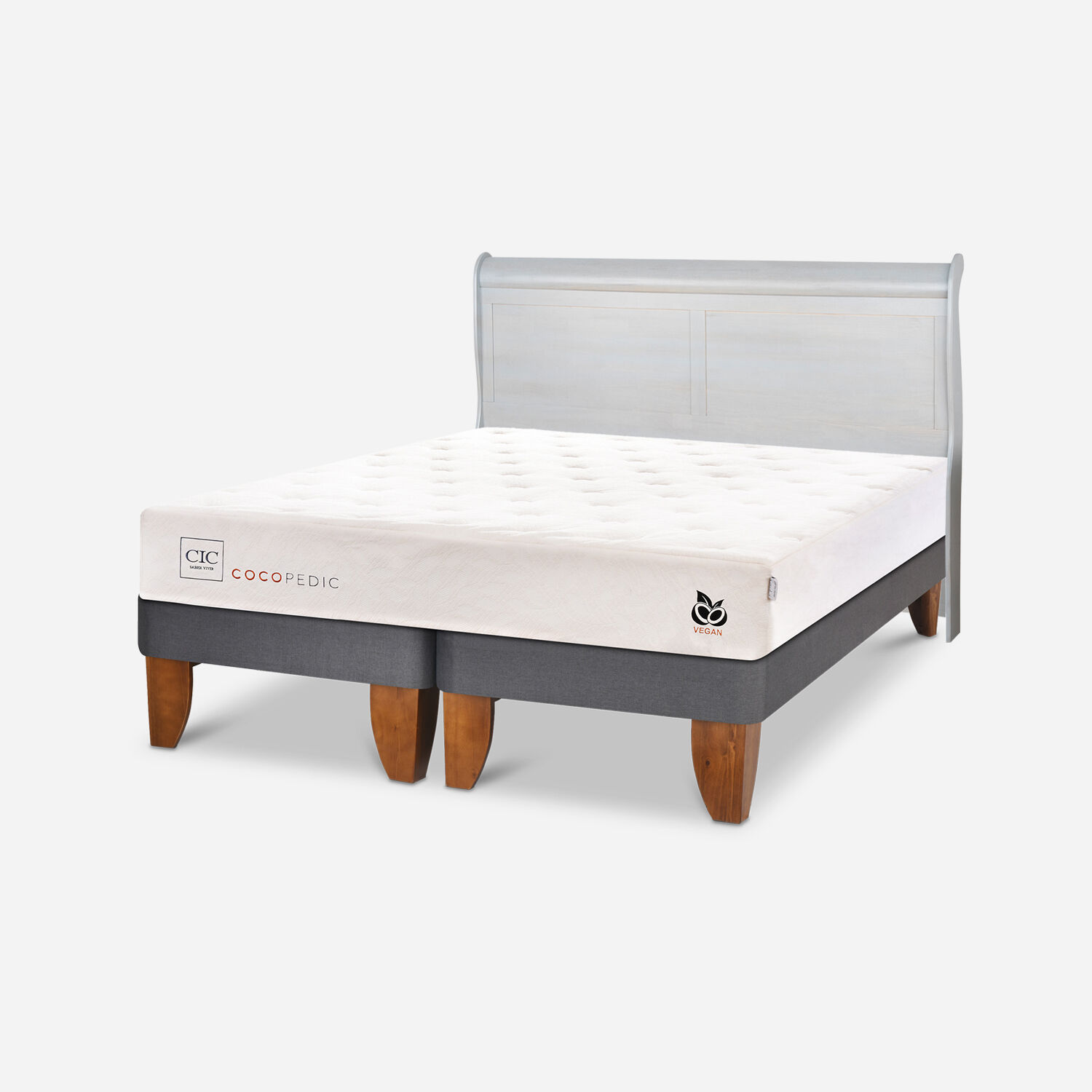 Cama Europea 2 Plazas Cocopedic Base Dividida + Respaldo Miró Alpino