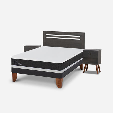 Cama Europea 2 Plazas Ortopedic Base Normal + Set Múnich Gris