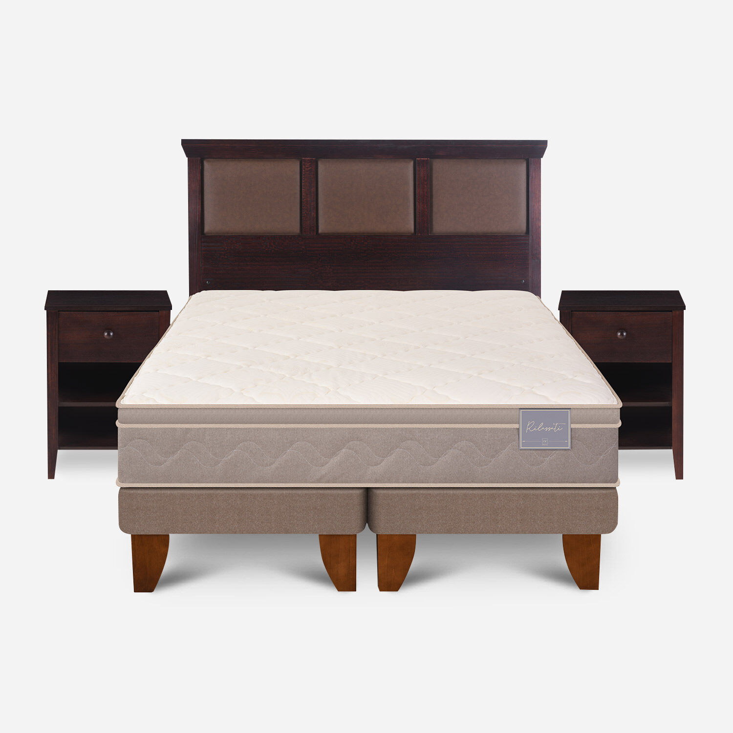 Cama Europea 2 Plazas Rilassati Base Dividida + Set Torino Chocolate
