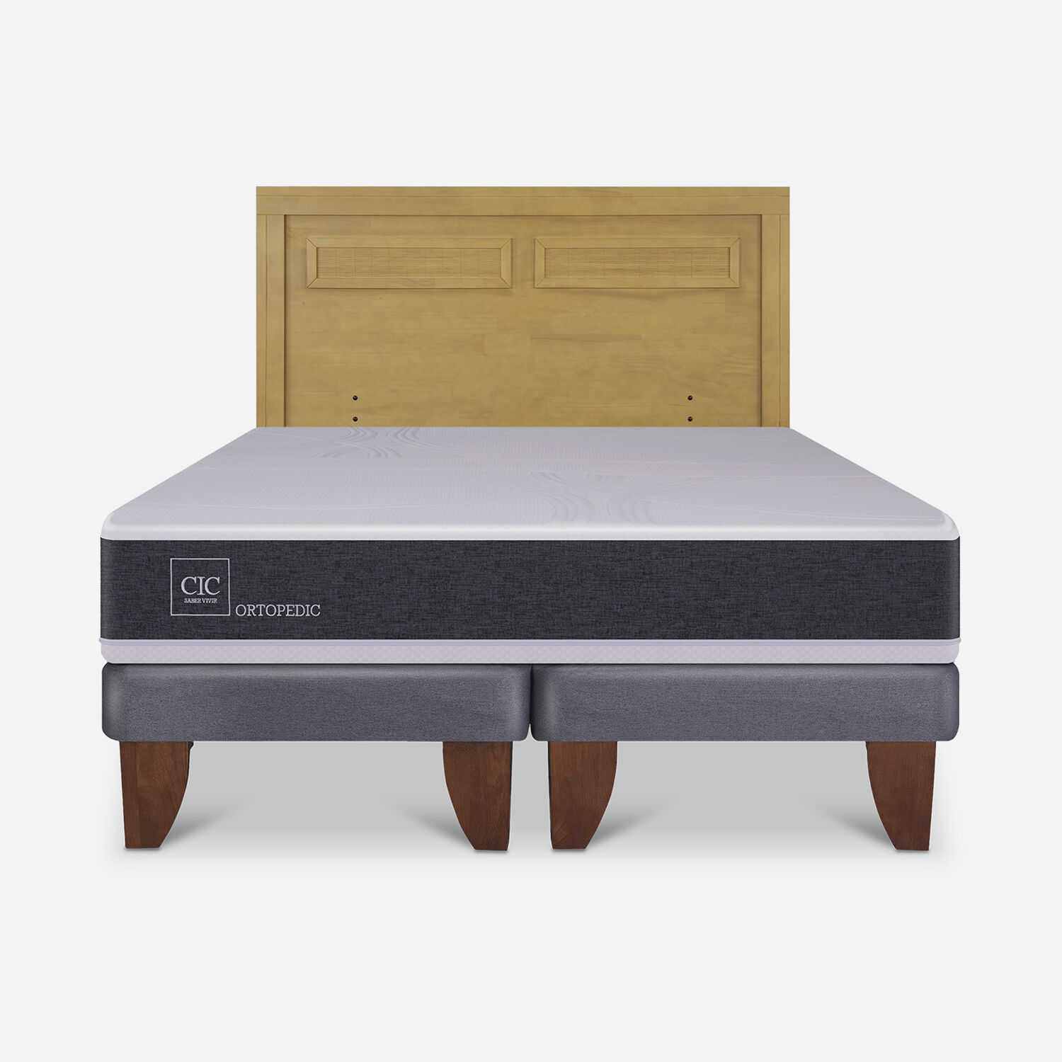 Cama Europea 2 Plazas Ortopedic Base Dividida + Respaldo Mil&aacute;n Mostaza