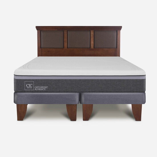 Cama Europea 2 Plazas Base Dividida Ortopedic Advance + Respaldo Torino Caramel
