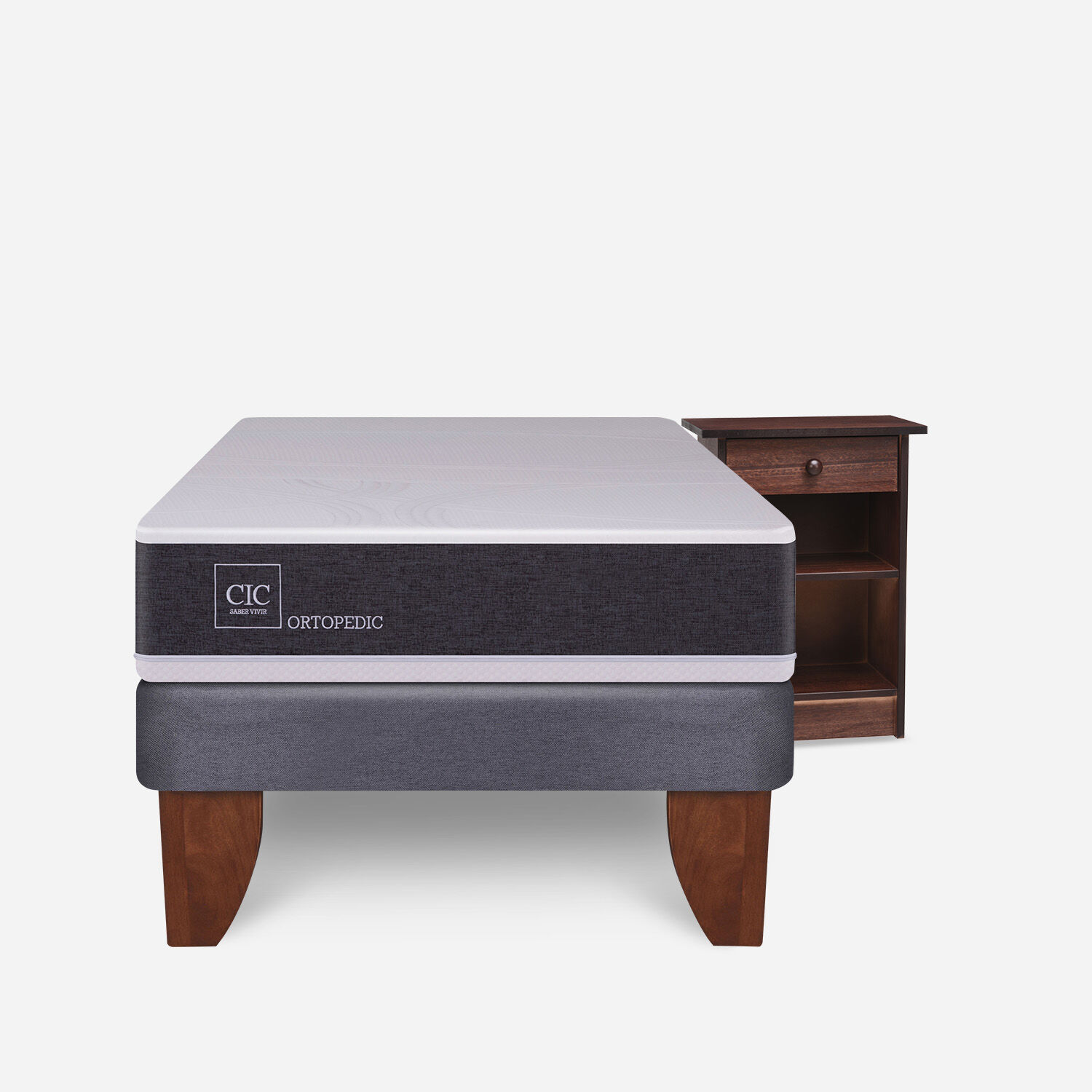 Cama Europea 1,5 Plazas Ortopedic + Veladores Dubl&iacute;n Chocolate