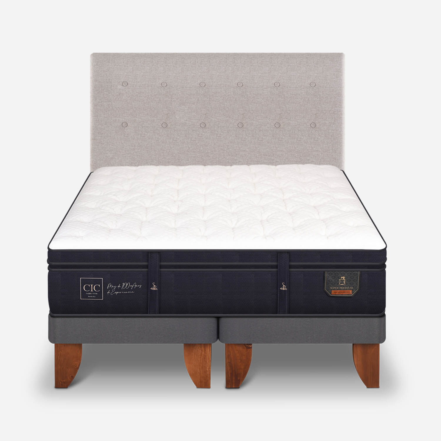 Cama Europea 2 Plazas Super Premium Base Dividida + Respaldo Tigris