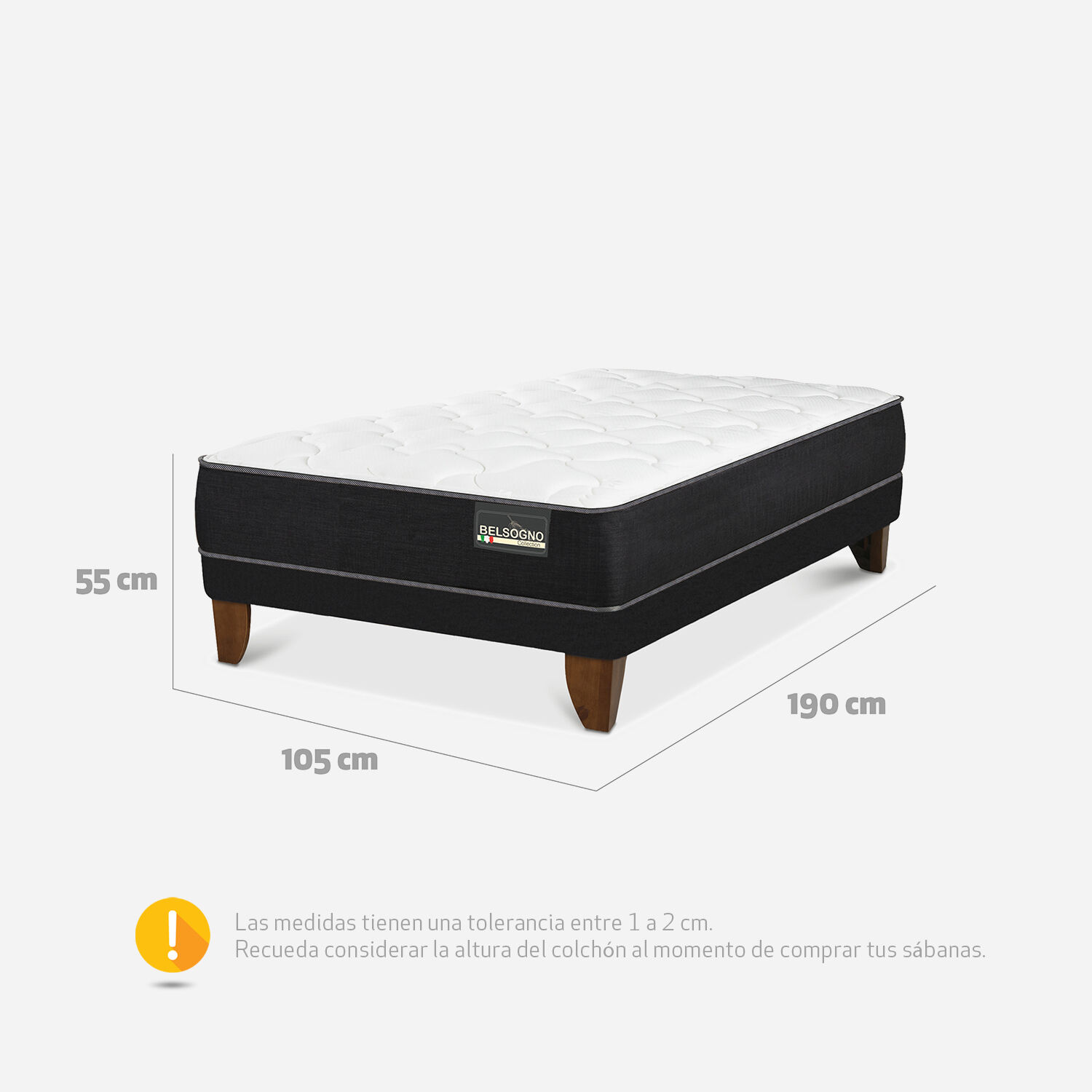 Cama Europea Belsogno 1,5 Plazas Plus Black