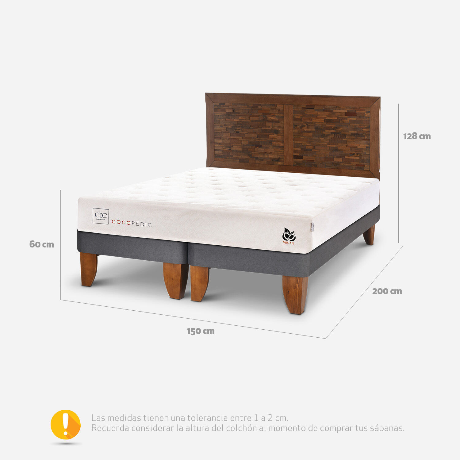 Cama Europea 2 Plazas Cocopedic Base Dividida + Respaldo Antique