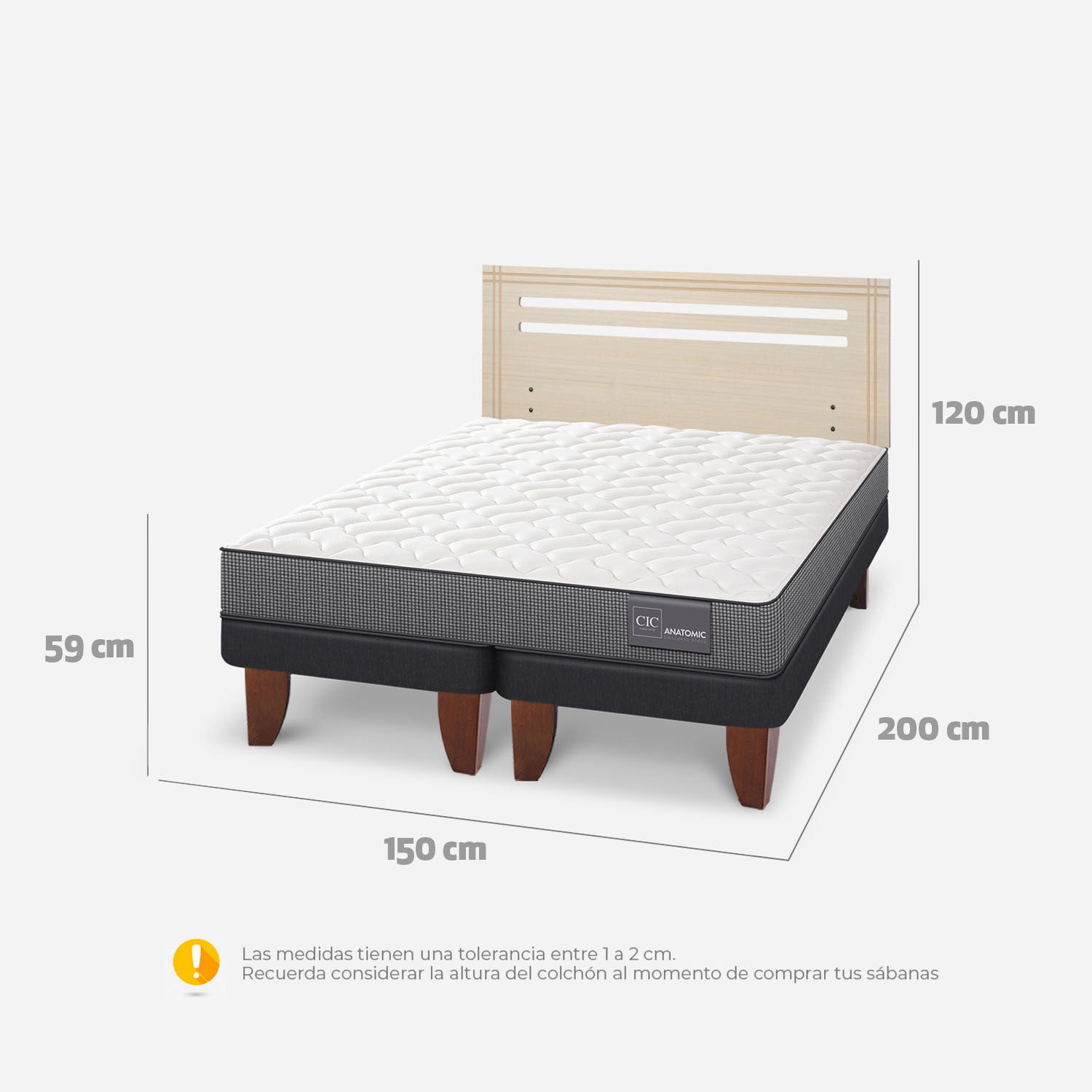 Cama Europea 2 Plazas Anatomic Base Dividida + Respaldo Múnich Alpino