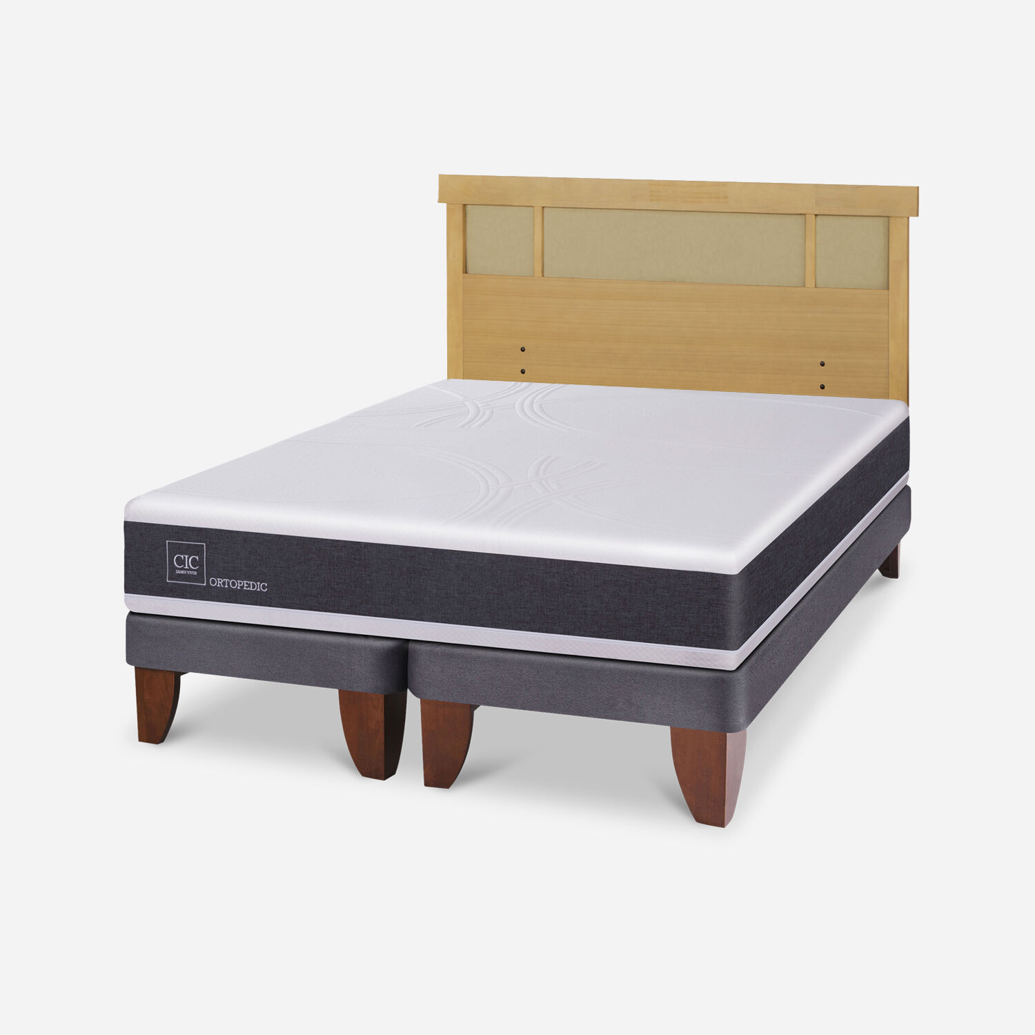 Cama Europea King Ortopedic + Respaldo Dubl&iacute;n Mostaza