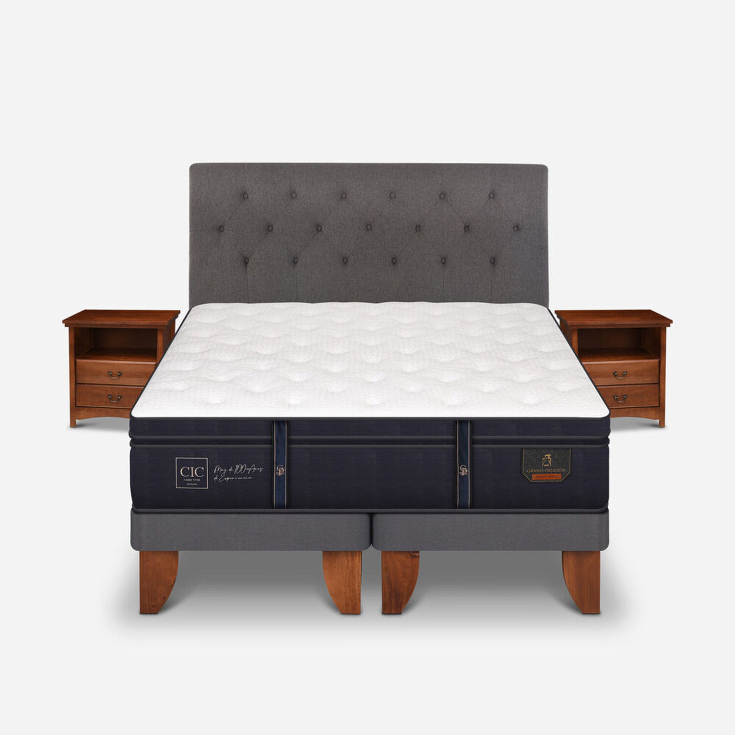 Cama Europea 2 Plazas Grand Premium Base Dividida + Set Kavery