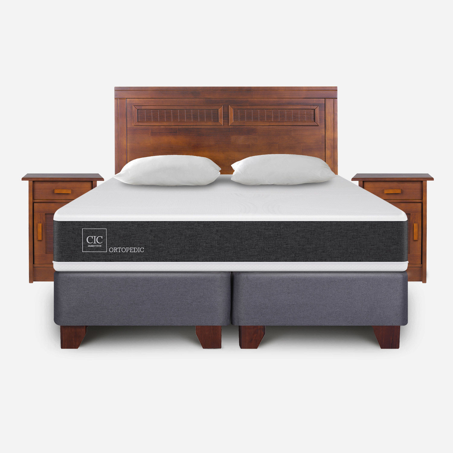 Box Spring 2 Plazas Ortopedic Base Dividida + Set Mil&aacute;n Caramel Almohadas