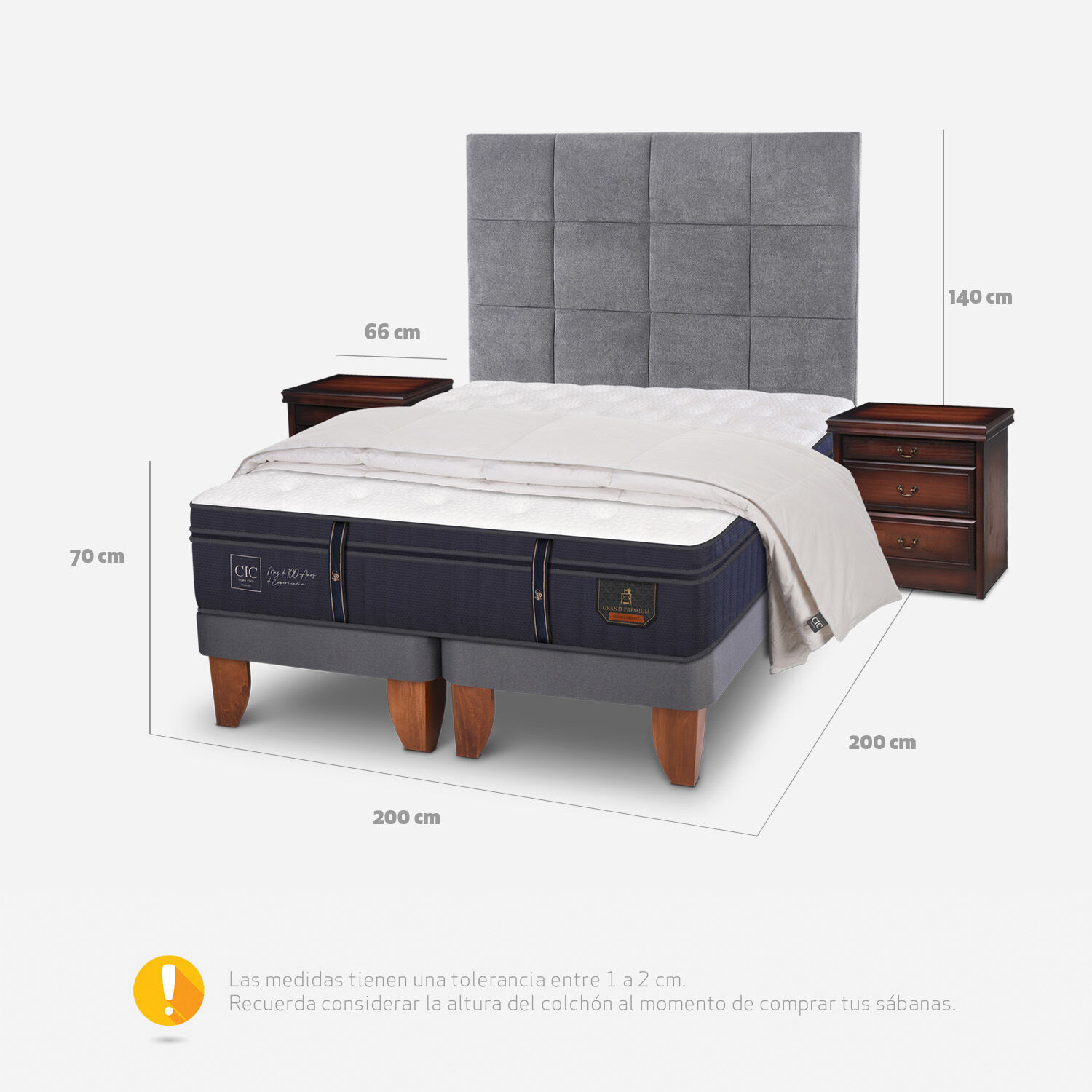 Cama Europea Super King Grand Premium + Set T&aacute;mesis + Plum&oacute;n 100% Pluma de Ganso