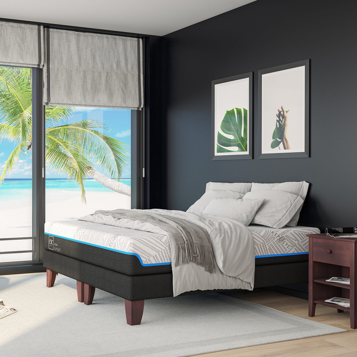 Cama Europea 2 Plazas Green Infinity Respaldo Múnich Gris